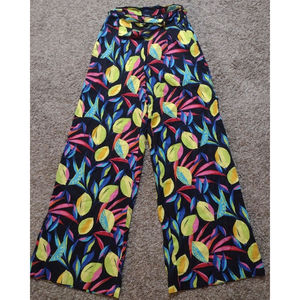 NWOT Tabitha Brown Target Lemon Wide Leg Pants XS Black Palazzo Tropical UU